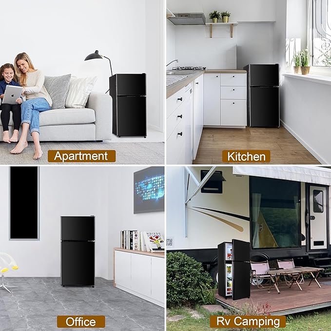Mini Refrigerator with Freezer, 3.5 Cu. Ft. Small Fridge with Freezer 2 Door Mini Fridge with 7-Level Adjustable Thermostat Removable Shelves, Compact Refrigerator for Office/Dorm/College/RV, Black