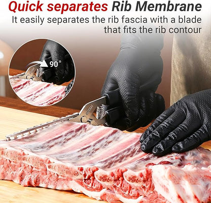 Upgrade Rib Membrane Removal Tool, Stainless Steel Membrane Remover for Ribs, Barbecue Accessories with Arc Clamp & Non-Slip Grip, Ideal Ribs Prep Tool for Home Cooks and Grilling