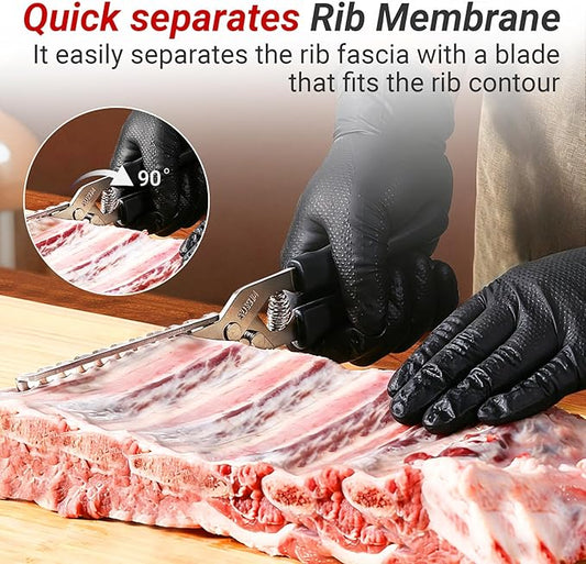 Upgrade Rib Membrane Removal Tool, Stainless Steel Membrane Remover for Ribs, Barbecue Accessories with Arc Clamp & Non-Slip Grip, Ideal Ribs Prep Tool for Home Cooks and Grilling