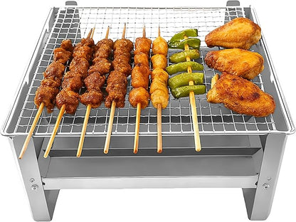 Portable Charcoal Grill 16 Inch, Foldable Tabletop BBQ with Carry Bag & Gloves, Compact Stainless Steel Grill for Outdoor Camping, Picnics, Backyard and Travel, Folding Stainless Steel