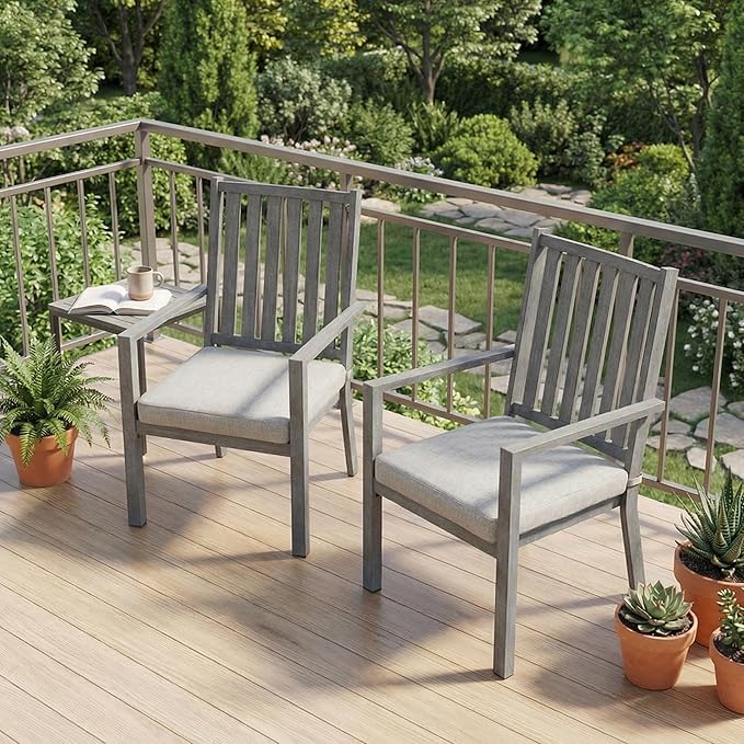 RoyalCraft Aluminum Outdoor Patio Chairs Set of 2, Outdoor Chairs with Waterproof Cushions, Outdoor Dining Chairs with Armrests, Metal Patio Furniture Set for Porch, Balcony, Deck, Backyard, Grey