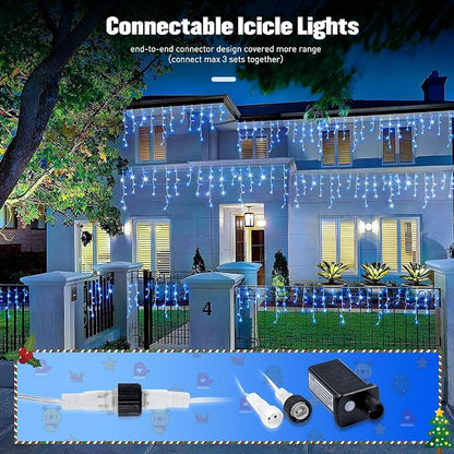 JMEXSUSS 400 LED 38.8 Ft Blue & White Icicle Christmas Lights for Outside | Connectable Icicle String Lights Plug in with Remote, 8 Modes Christmas Lights Indoor Outdoor for Party Christmas Eave Decor