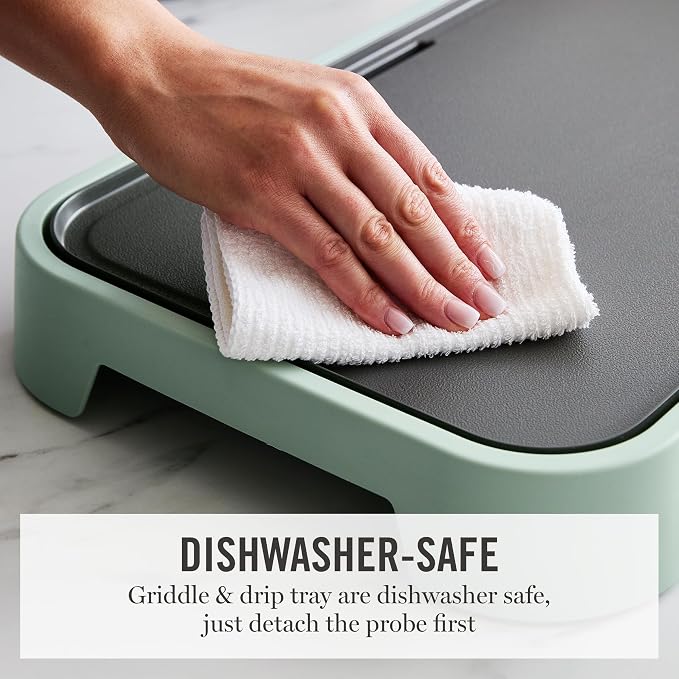 Martha Stewart 12"x 22" XL Electric Griddle, Ceramic Nonstick Flat Top | PFAS-Free Nonstick Grill, XL Cooking Surface for Pancakes & Eggs, Adjustable Temp Dial, Drip Tray, 1500W Heating, Honeydew