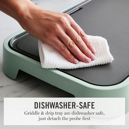 Martha Stewart 12"x 22" XL Electric Griddle, Ceramic Nonstick Flat Top | PFAS-Free Nonstick Grill, XL Cooking Surface for Pancakes & Eggs, Adjustable Temp Dial, Drip Tray, 1500W Heating, Honeydew