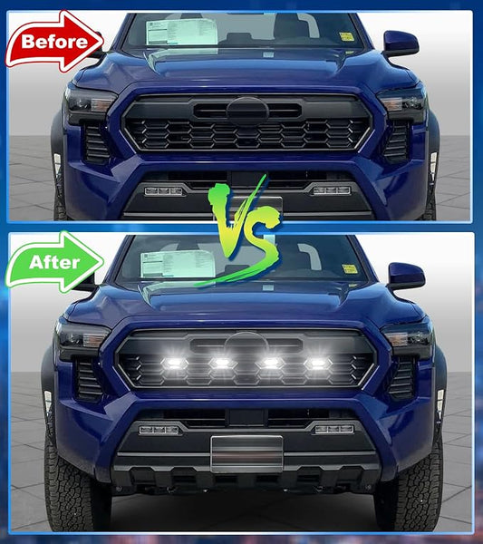 White Front Grill Lights for 2024-2026 Tacoma trdSport Off Road Sport | 4 in 1,2027 2025 tacoma trdsport raptor grills light accessories