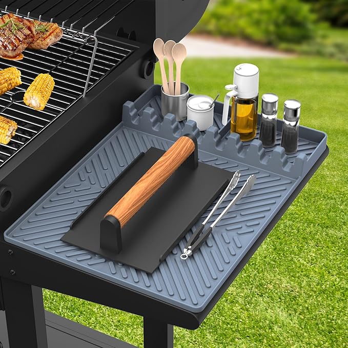 Griddle Accessories for Blackstone Grill, Griddle Accessories Silicone Spatula Mat with Drip Pad, Silicone Griddle Tools Mat for Blackstone(Grey, 1 PACK)