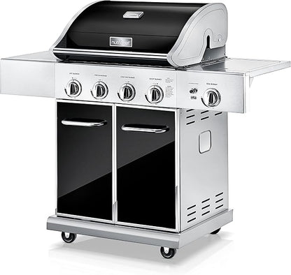NutriChef 52,000 BTU 5-Burner Stainless Steel Propane Gas Grill with Portable Design, Electronic Ignition, Built-in Thermometer and Heavy-Duty Construction