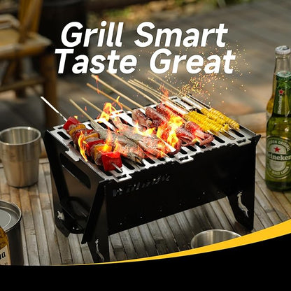 WILLBBQ Charcoal Grills Quality Portable Detachable Folding,Skewers Campfire Grill,Hibachi Backpacking BBQ Grill,Easy Portability For Outdoor Barbecues Camping Picnics Garden Party(11.8x8.5x7.5 inch)