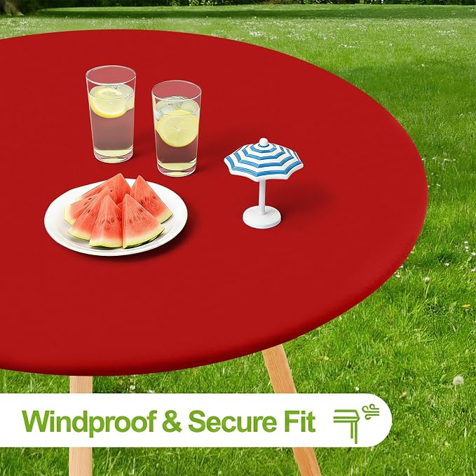 Smiry Round Spandex Tablecloth, Elastic Fitted Washable Tablecloths for 42"-50" Tables, Waterpoof Stretch Picnic Table Cover for Dining, Indoor and Outdoor, Red