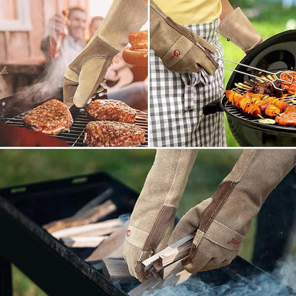 Leather Welding Gloves for Men – Long Fireproof & Heat Resistant Work Gloves for Welding, BBQ, Fireplace, Oven, Baking, Stove, Pot Handling, Yard Work, Thorn Proof (Brown, XXL)