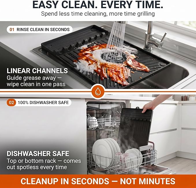 Magnetic Silicone Side Shelf Mat for Blackstone Griddle - 4 Corner Magnets, Extra Thick, Linear Drip Channels, 446°F Heat Resistant, 16"x11.5", Fits Weber Traeger Pit Boss, BBQ Gift for Men