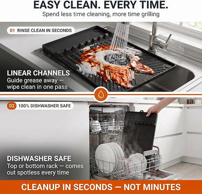 Magnetic Silicone Side Shelf Mat for Blackstone Griddle - 4 Corner Magnets, Extra Thick, Linear Drip Channels, 446°F Heat Resistant, 16"x11.5", Fits Weber Traeger Pit Boss, BBQ Gift for Men