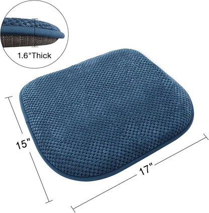 Blue Dining Chairs Cushions Non Slip Foam Kitchen Seat Cushions Washable Soft Thick Patio Pads Large Wooden Metal Tapered Chair Cushions,17" x 15"