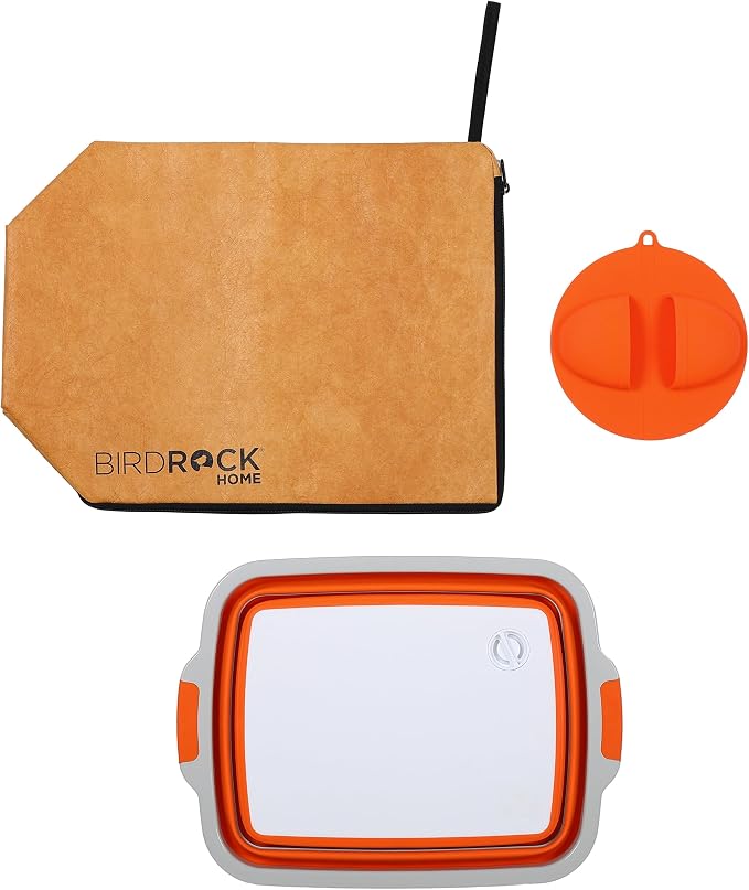BIRDROCK HOME Collapsible Large BBQ Prep Tub, BBQ Resting Bag & 2pc BBQ Mitts - Multi-Function Grill Caddy w/Colander & Lid, Portable Silicone Dish Bowl for Picnic, Tailgate, Camping