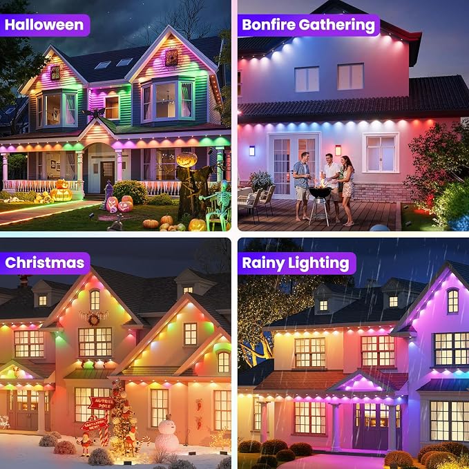 100FT Permanent Outdoor RGB Lights, Smart Outdoor String Lights with App Remote Control, 16 Million Colors & 100 Scene Modes, IP67 Waterproof Outdoor Lights for Patio Garden Yard Holiday Party Decor