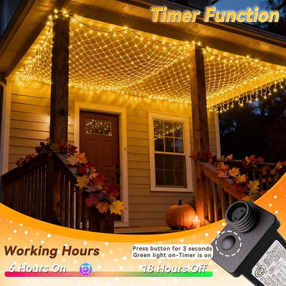 LitHome 13 x 13FT Christmas Net Lights Outdoor Mesh Lights Connectable | 8 Modes 400 LED Christmas Net Lights with Timer, Waterproof Warm White Mesh Light Plug in for Bushes Garden Backyard Decor