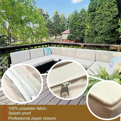 14 Piece Outdoor Patio Cushion Cover Replacement, Waterproof Patio Cushion Covers, Outdoor Furniture Cushion Covers Set for 6 Seat Wicker Rattan Sofa (Off-White)