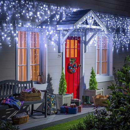 Icicle lights Outdoor - 66ft Christmas Lights with 640LED 120 Drops 8 Modes, Plug in Curtain String Lights Waterproof for Holiday Wedding Party Home Garden Bedroom Indoor Outdoor Decoration,Cool White