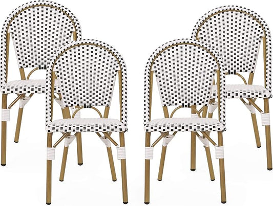 Christopher Knight Home Philomena Outdoor French Bistro Chair (Set of 4), Black + White + Bamboo Print Finish