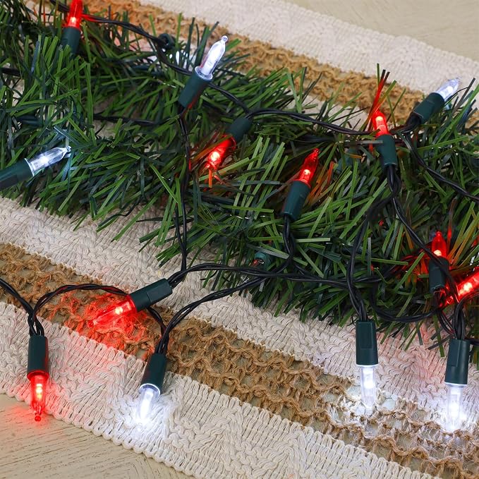 WATERGLIDE 2 Pack 50 LED Outdoor Valentines Lights, 16FT Battery Operated Mini String Lights with 8 Modes & Timer, Christmas Tree Lights Waterproof for Patio Garden Party Holiday Decor, Red & White