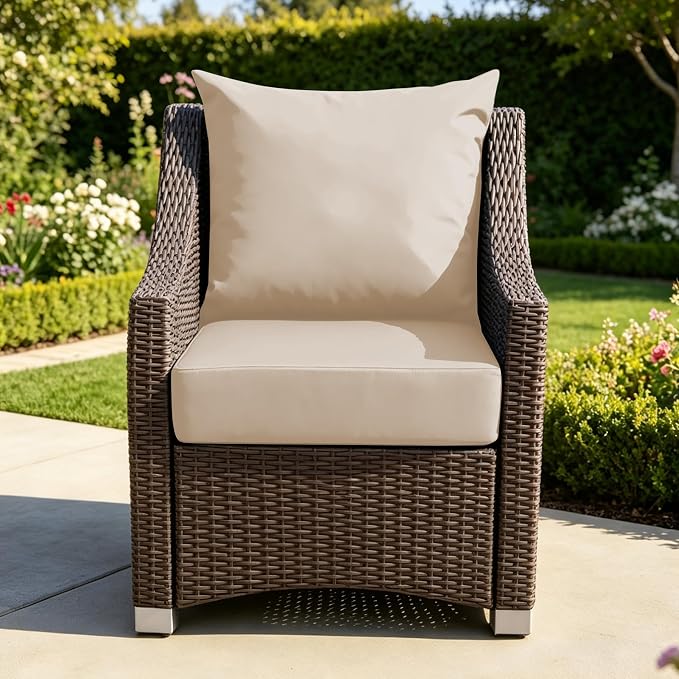 Patio Cushions for Outdoor Furniture, 24x24 Outdoor Couch Cushions, Waterproof & Fade-Resistant Patio Chair Cushions with Removable Cover, Replacement Outdoor Deep Seat Cushion, Beige (Set of 1)