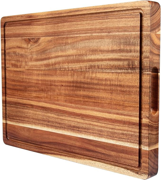 20 Inch Large Acacia Wood Cutting Board 1.5" Thick, Reversible Wooden Cutting Board for Kitchen, Charcuterie Board Cheese Board with Deep Groove, Chopping Board for Meat, Vegetables, Fruit