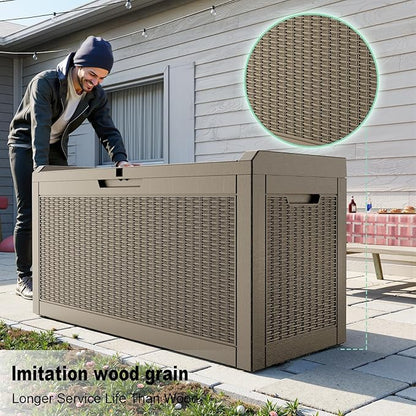 ROJIK Outdoor Storage Box, 70 Gallon Waterproof Deck Box, Weatherproof Resin Outside Storage Bin for Patio Furniture, Garden Tools, Pool Accessories, Cushion, Gray