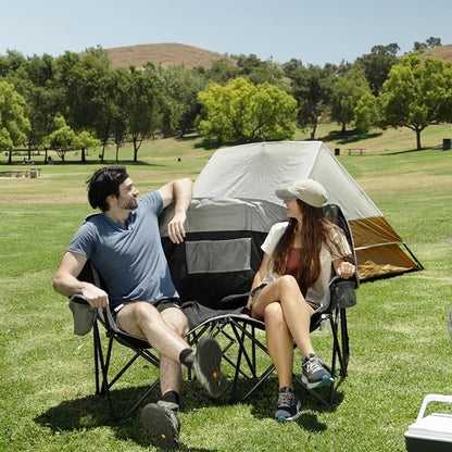 SUNNYFEEL Double Camping Chair Oversized Loveseat for Adults | 600LBS Heavy Duty Padded Camping Couch with Cup Holder, Storage Pockets & Carry Bag for Patio RV/ Lawn/ Backyard