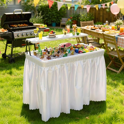 YITAHOME Two-Tier Ice Table, 4FT Folding Ice Cooler Table with Drain and Detachable Skirt, Portable Ice Table for Parties, Picnics, Camping, Weddings, BBQs