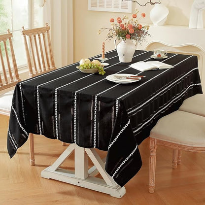 Chassic 60 x 120 inches Farmhouse Style Linen tablecloths, Wrinkle Resistant Washable Dining Room Table Cloths for 8 Foot Rectangle Tables - Hemstitch Black