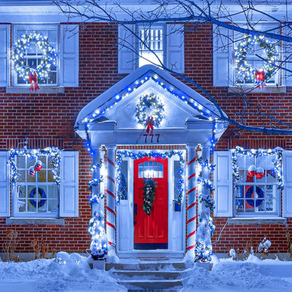 Vivideal 300 LED Christmas Lights Outdoor, 100ft Christmas String Lights 8 Modes Plug in Waterproof Fairy Lights with Timer Memory for Indoor Outside Bedroom Home Party Decoration, Blue&White