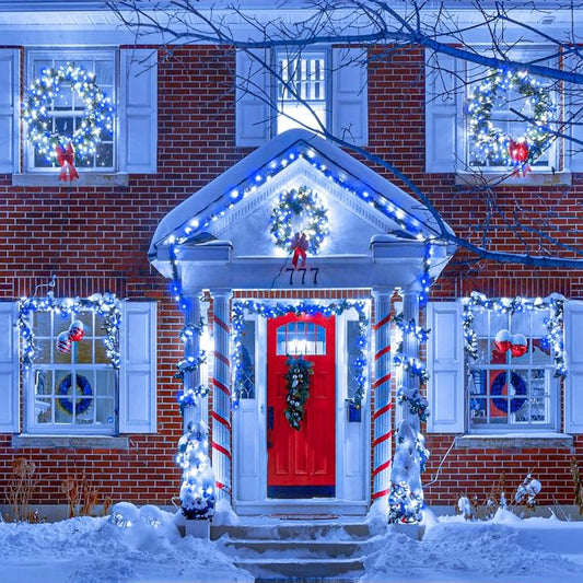 Vivideal 200 LED Christmas Lights Outdoor, 66ft Christmas String Lights 8 Modes Plug in Waterproof Fairy Lights with Timer Memory for Indoor Outside Bedroom Home Party Decoration, Blue&White