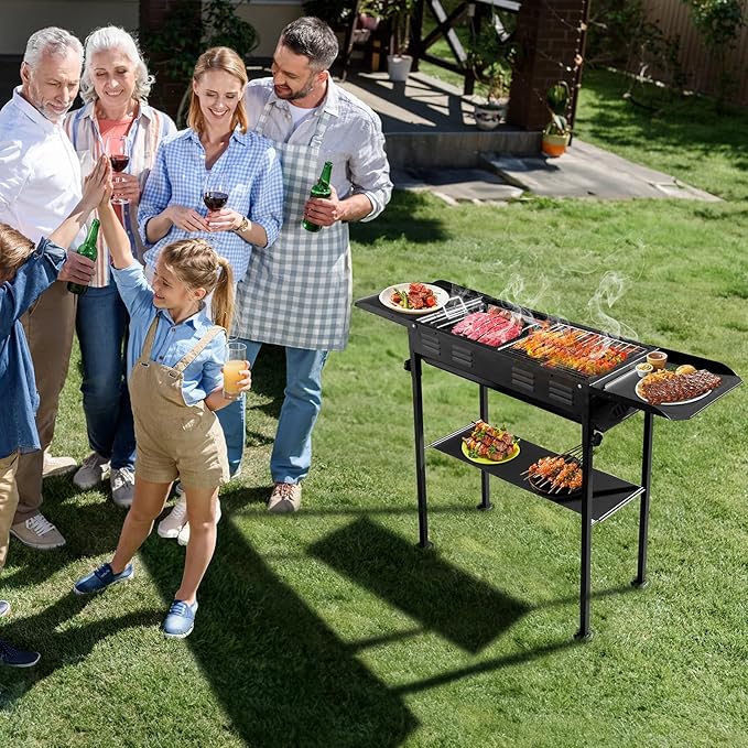 Black Portable Charcoal Grill With Foldable Design - Compact Bbq for Outdoor Cooking, Camping, Garden, Picnic & Tailgating | Easy Assembly Camping Barbecue Grill, Foldable BBQ Grill