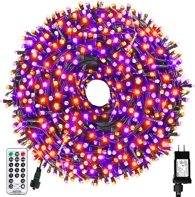 MZD8391 105FT 300LED Halloween Light, Orange Purple Christmas Light | Remote, Waterproof, 100% UL Listed, Halloween String Light Outdoor Indoor, End To End Connect, 8 Light Mode, Timer & Memory