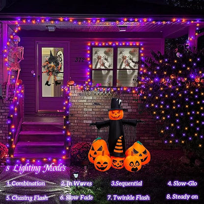 YEGUO 165ft 500 LED String Lights Outdoor Waterproof, Orange and Purple Christmas Lights Indoor, Green Wire Christmas Tree Lights Plug in with Timer Memory 8 Modes