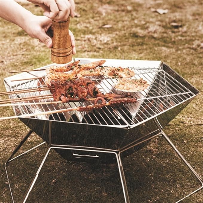 Charcoal Grills Outdoor Stainless Steel Electroplated Barbecue Grill Camping Home Multifunctional Portable Folding Barbecue Grill Outdoor Grill (Color : A, Size : 50 * 43 * 21.5cm)