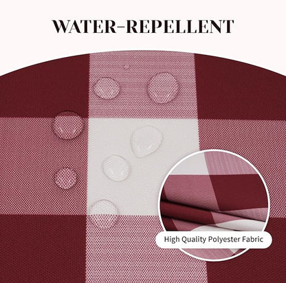 Poise3EHome Round Outdoor Tablecloth with Umbrella Hole and Zipper,Burgundy Checkered 60 Inch,SpillProof Washable Table Cloth for Spring Summer Patio Garden Poolside Picnic Camping BBQS