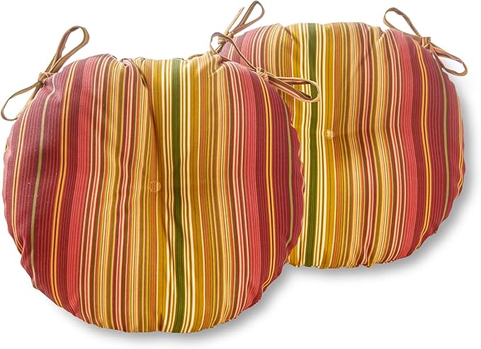 Greendale Home Fashions Cinammon Stripe Outdoor 15-inch Bistro Seat Cushion, Set of 2