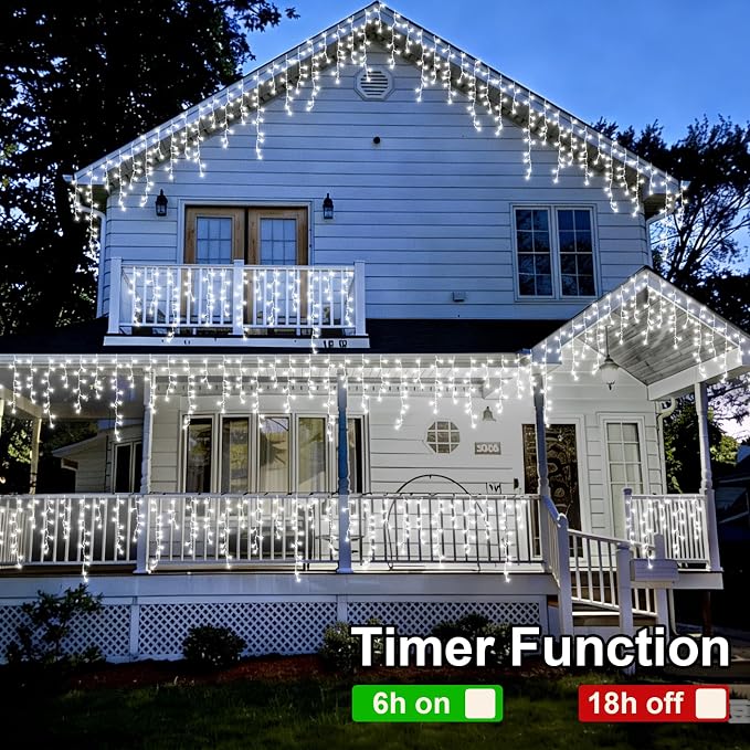 QITONG Icicle Lights for Outside, 66ft 800 LED String Lights Plug in with 8 Modes, Connectable White Icicle Christmas Light Clear Wire Indoor