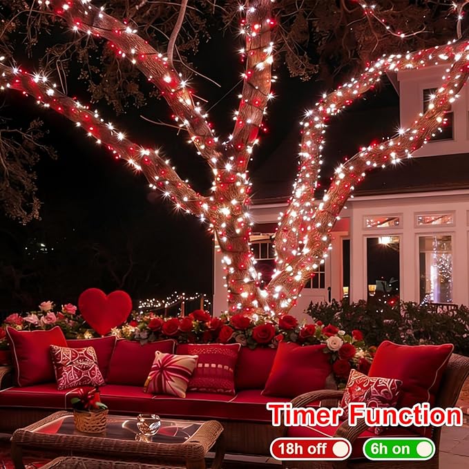 QITONG 165ft 500 LED Red and White Christmas Lights Outdoor, Christmas String Lights with Green Wire, 8 Modes Twinkle Tree Lights Plug in