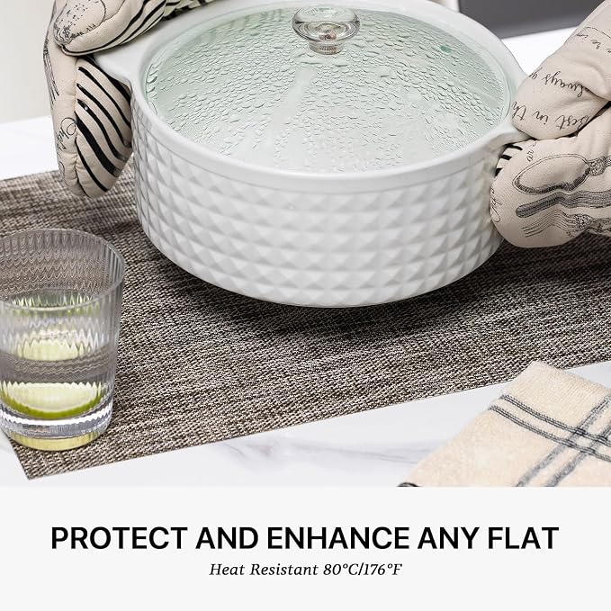 LEXMORE Placemats Set of 8 Vinyl/Plastic Woven Place Mats for Kitchen Table Indoor/Outdoor Washable Placemat Wipeable Dining Table Mats(Cappuccino)