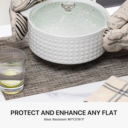 LEXMORE Placemats Set of 6 Vinyl/Plastic Woven Place Mats for Kitchen Table Indoor/Outdoor Washable Placemat Wipeable Dining Table Mats(Cappuccino)