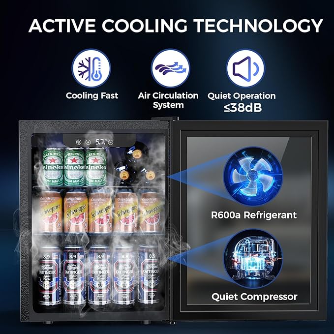 Electactic Mini Fridge 68 Can Beverage Refrigerator Cooler, 1.7 Cu.Ft Drink Fridge forSoda Wine Beer, Digital Temperature Control Cooler for Home, Dorm, Bar