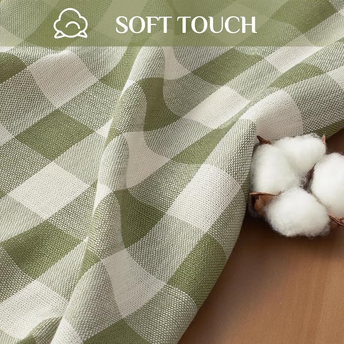 Softalker Outdoor Checkered Tablecloth Rectangle, Spring Summer Linen Cotton Gingham Table Cloth with Tassel, Heavy Duty Wrinkle Free Buffalo Plaid Table Cover for Picnic Camping - 55 x 70 Inch, Sage