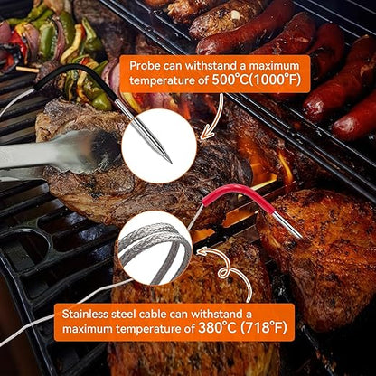 2-Pack Meat Thermometer Replacement for Pit Boss Pellet Grills and Smokers, 3.5 mm Plug Waterproof Probes with 2 Pack Probe Grommets