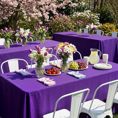 8 Pack Purple Tablecloth 60 x 102 Inch Rectangle For 6 Foot Tables | Wrinkle Resistant, Washable Polyester Fabric, Rectangular Table Cloth for Wedding Party Banquet Buffet and Camping