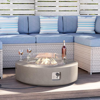 HOMPUS Outdoor Round Propane Fire Pit Table, 41''Fire Table w Wind Guard, 50000 BTU Fire Pit w Free Waterproof Cover & Fire Stone for Patio, Garden, Grey