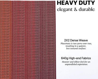 LEXMORE Placemats Set of 6 Vinyl/Plastic Woven Place Mats for Kitchen Table Indoor/Outdoor Washable Placemat Wipeable Dining Table Mats(Pomegranate Parade)