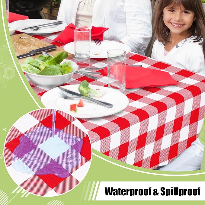 Smiry Picnic Table Cloth, Vinyl Tablecloths with Flannel Backing, 70"x70" | Waterproof Square Table Cloth, Wipeable Buffalo Plaid Table Cover for Indoor and Outdoor (Red & White)