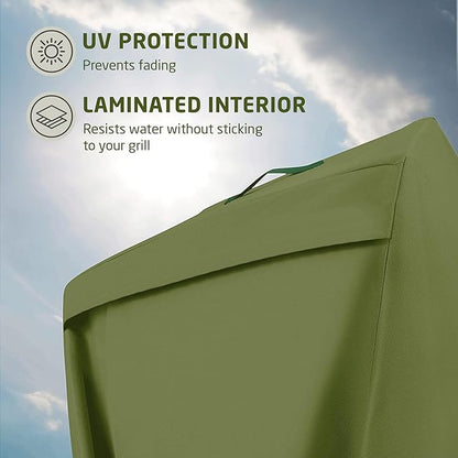ZOBER Heavy Duty BBQ Grill Cover - 58 Inch Waterproof Double Layered Fits Weber Gas Grill Cover Charbroil Grill & Smoker - Gas Grill Covers w/Air Vents, Dual Handles - 600D Oxford Fabric, Olive